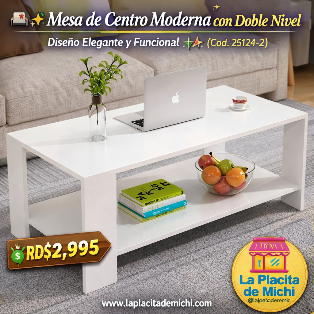 🛋️✨ Mesa de Centro Moderna con Doble Nivel – Diseño Elegante y Funcional ✨🛋️ (Cod. 25124-2) BLANCO

💰 Precio: RD$2,995