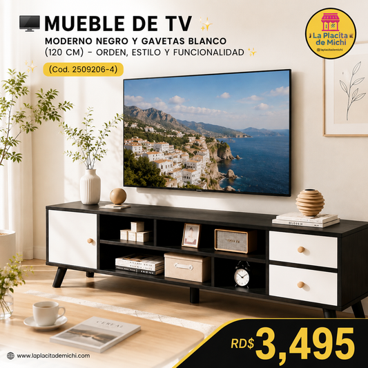 🖥️✨ MUEBLE DE TV MODERNO NEGRO Y GAVETAS BLANCO (120 CM) – ORDEN, ESTILO Y FUNCIONALIDAD ✨🖥️ (Cod. 2509206-4)

💰RD$3,495
