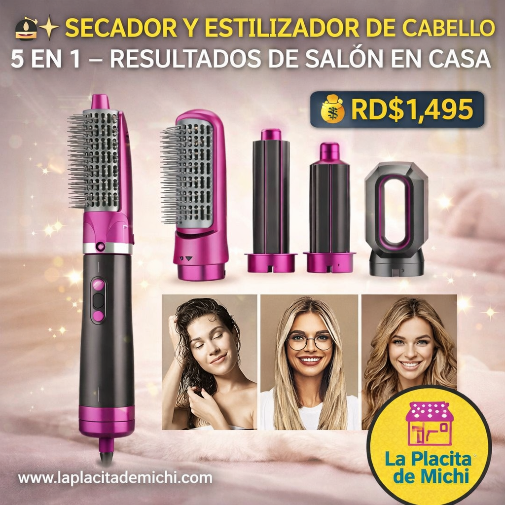 💇‍♀️✨ SECADOR Y ESTILIZADOR DE CABELLO 5 EN 1 – RESULTADOS DE SALÓN EN CASA ✨💇‍♀️

💰RD$1,495