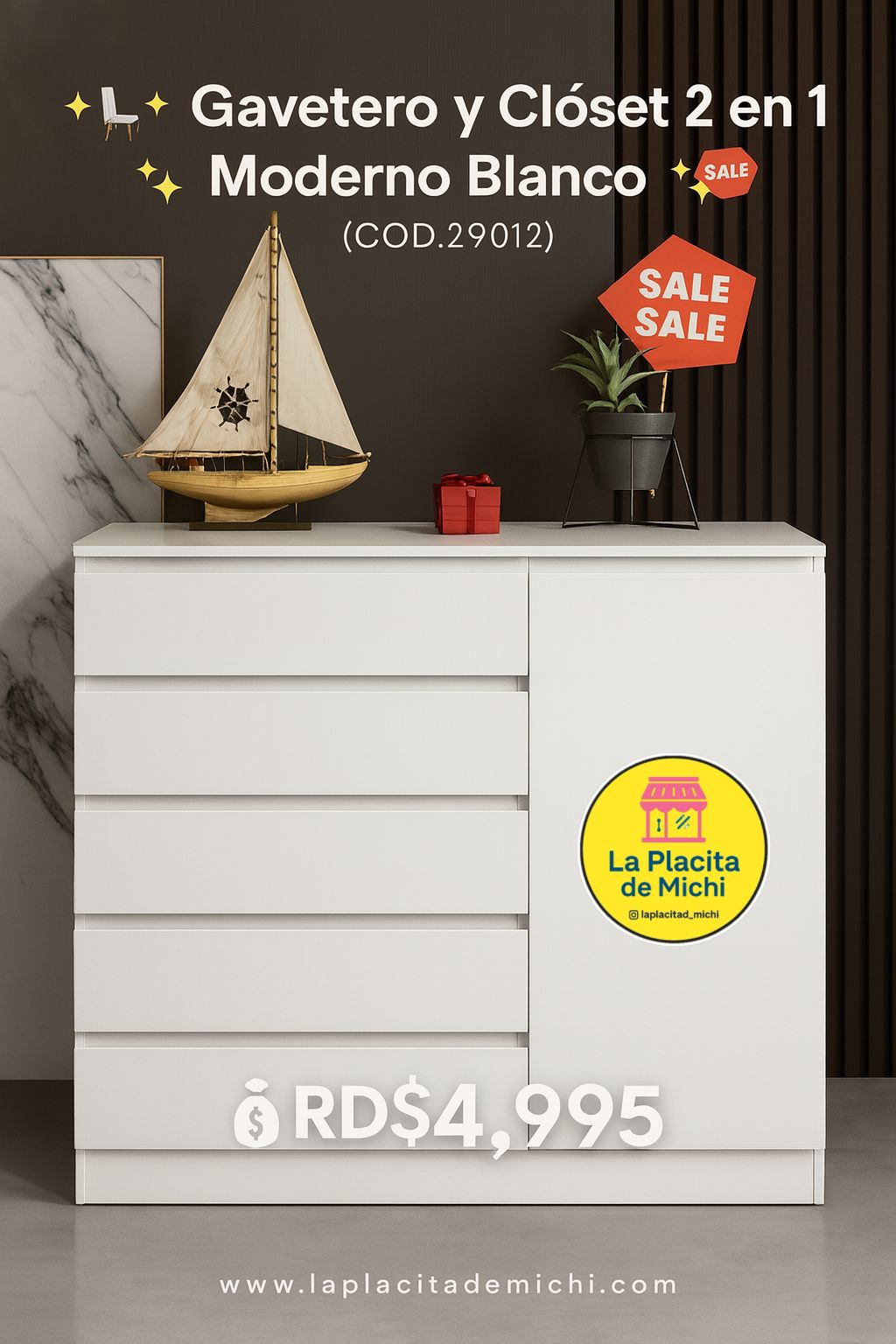 🪑✨ Gavetero y Clóset 2 en 1 Moderno Blanco ✨🪑(COD.29012)

💰RD$4,995