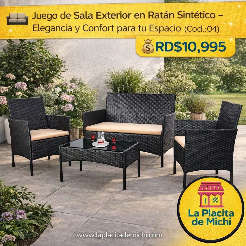 🛋️ Juego de Sala Exterior en Ratán Sintético – Elegancia y Confort para tu Espacio 🛋️ (Cod.-04) (*Color Negro* 

💰RD$10,995