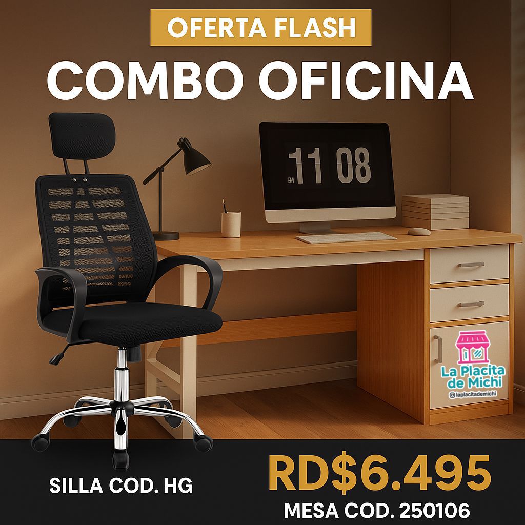 ✨ Un combo premium para trabajar con estilo y comodidad.

🪑✨ Silla Ergonómica con Cabecera Ajustable (Cód. HG) + Escritorio Moderno (Cód. 250106) ✨🪑

💰 RD$6,495