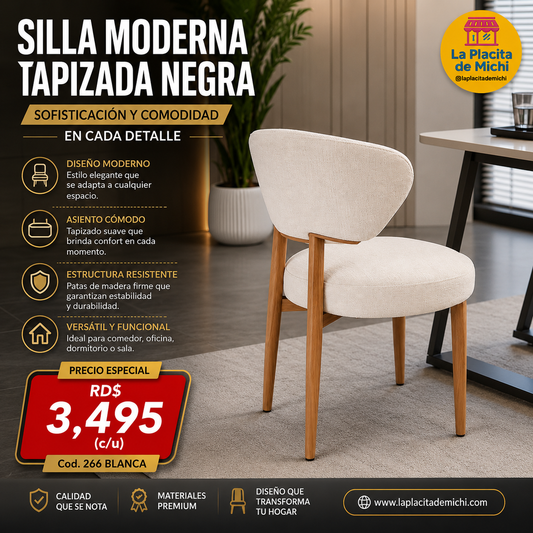 🪑🤍 SILLA MODERNA TAPIZADA NEGRA – SOFISTICACIÓN Y COMODIDAD EN CADA DETALLE 🤍🪑

🆔 Cod. 266 BLANCA

💰 RD$3,495 (c/u)