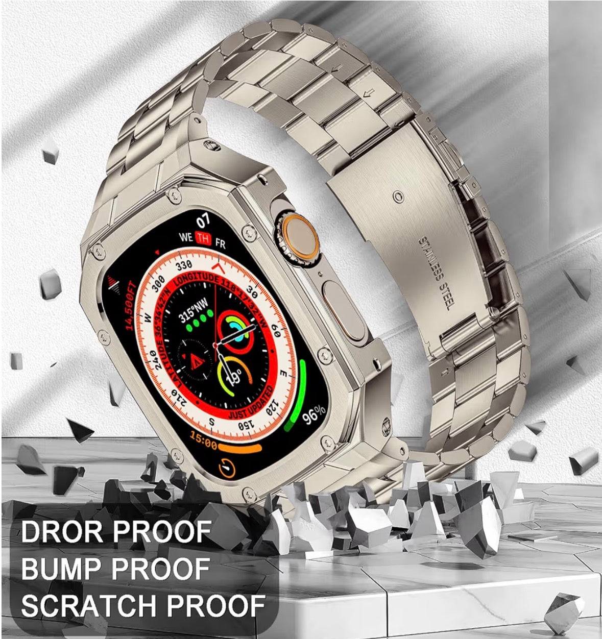 Correa de Acero Inoxidable con Estuche Metálico integrado para Apple Watch Ultra (49 mm)

💰RD$2,495