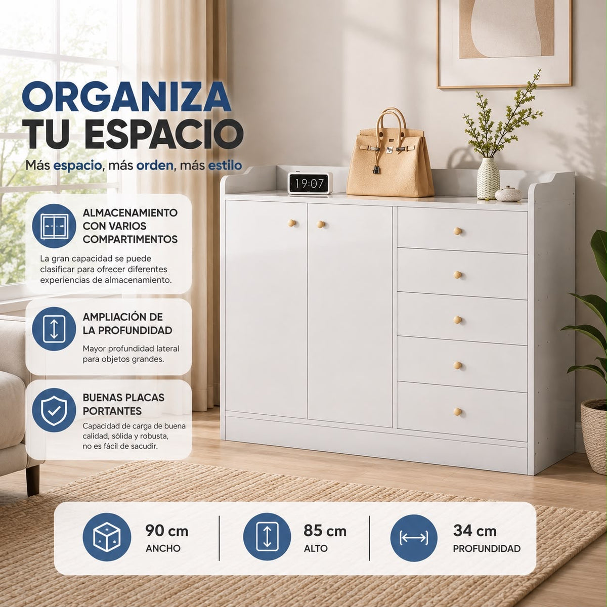 🤍 GABINETE ORGANIZADOR MULTIFUNCIONAL – AMPLIO, MODERNO Y ELEGANTE (Cod. M04)

💰RD$3,995 

📏 Medidas:
↔️ Ancho: 90 cm
↕️ Alto: 85 cm
📐 Profundidad: 34 cm