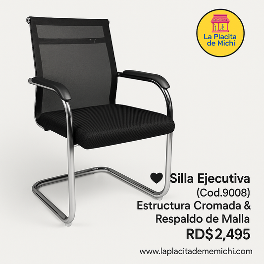 🖤 Silla Ejecutiva (Cod.9008) – Estructura Cromada & Respaldo de Malla
💰RD$2,495