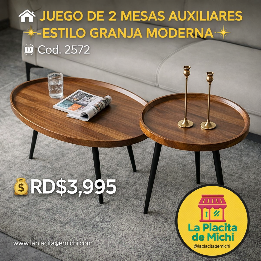 🏠✨ JUEGO DE 2 MESAS AUXILIARES – ESTILO GRANJA MODERNA ✨🏠
🆔 Cod. 2572

💰 RD$3,995