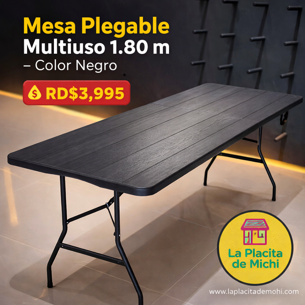 Mesa Plegable Multiuso 1.80 m – Color Negro

💰 RD$3,995