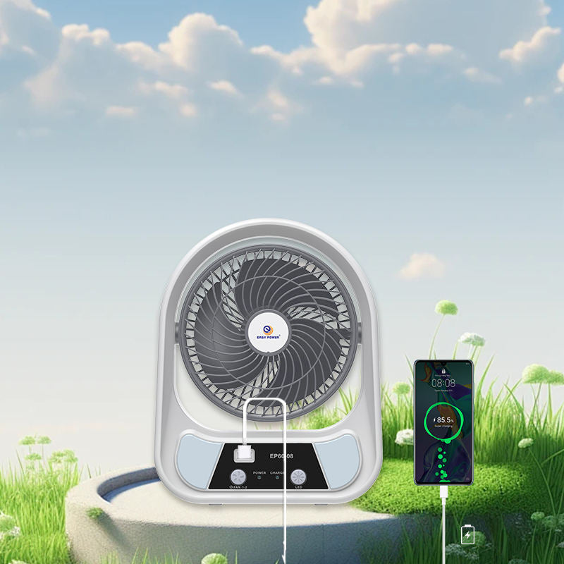 Abanico Recargable Con Panel Solar y Eléctrico Con Bombillos (8 Pulgadas) (Cod.-608)