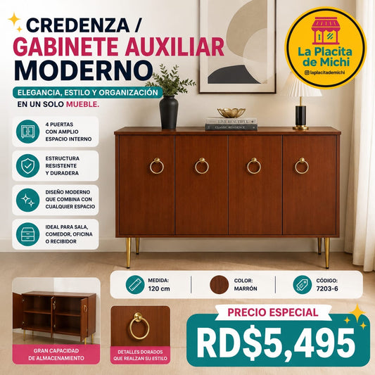 ✨ CREDENZA / GABINETE AUXILIAR MODERNO – 4 PUERTAS ✨ (Cod. 7203-6 MARRÓN)

💰RD$5,495