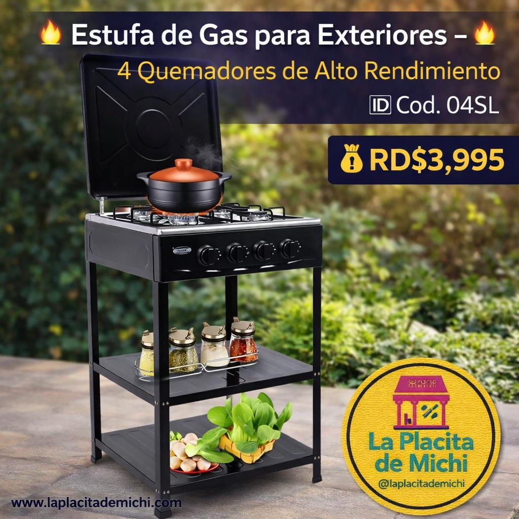 🔥 Estufa de Gas para Exteriores – 4 Quemadores de Alto Rendimiento 🔥
🆔 Cod. 04SL

💰 RD$3,995