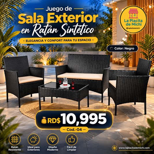 🛋️ Juego de Sala Exterior en Ratán Sintético – Elegancia y Confort para tu Espacio 🛋️ (Cod.-04) (*Color Negro* 

💰RD$10,995