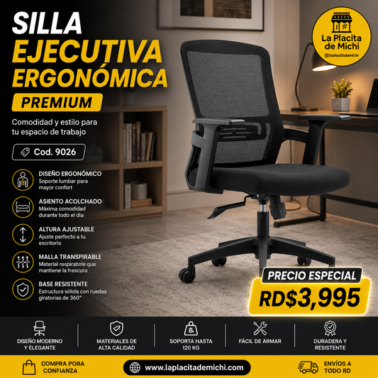 🪑✨ SILLA EJECUTIVA ERGONÓMICA PREMIUM – COMODIDAD Y ESTILO PARA TU ESPACIO DE TRABAJO ✨🪑

🆔 Cod. 9026

💰 RD$3,995

Trabaja, estudia o dirige tu negocio con la comodidad que mereces. La Silla Ejecutiva Cod. 9026 combina diseño moderno, ergonomía y func