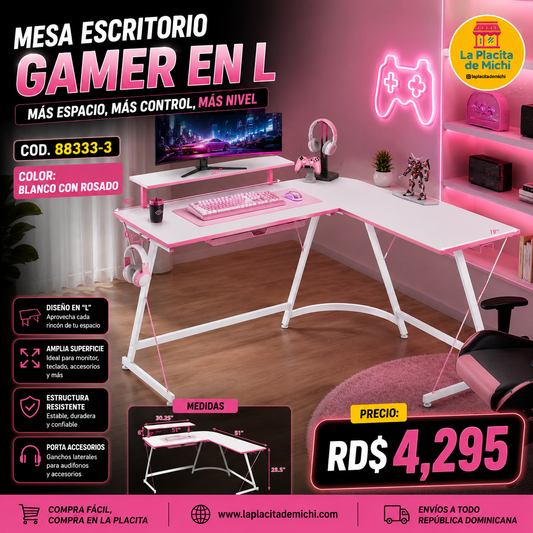 🎮🔥 MESA ESCRITORIO GAMER EN L – MÁS ESPACIO, MÁS CONTROL, MÁS NIVEL 🔥🎮
🆔 Cod. 88333-3
🎨 Color: BLANCO CON ROSADO

💰 Precio: RD$4,295