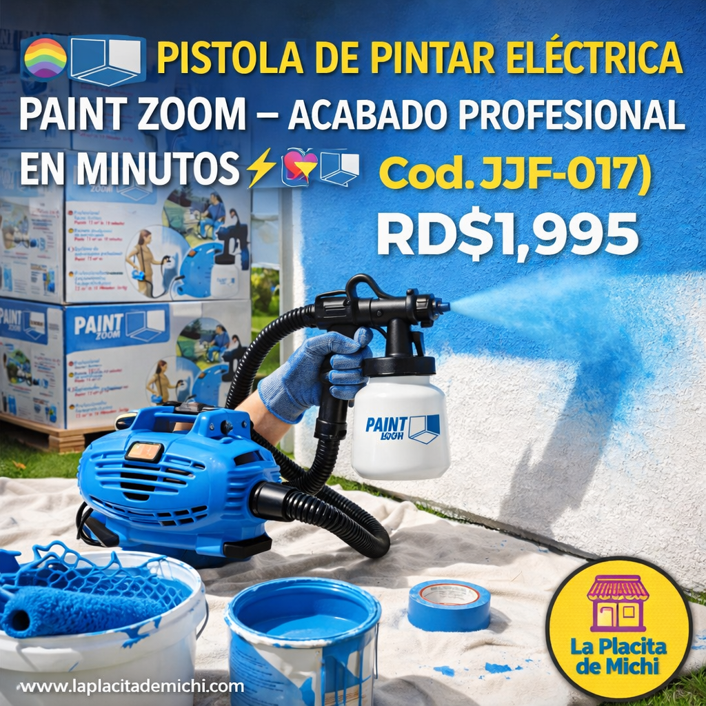 🎨⚡ PISTOLA DE PINTAR ELÉCTRICA PAINT ZOOM – ACABADO PROFESIONAL EN MINUTOS ⚡🎨 (Cod. JJF-017)

💰RD$1,995