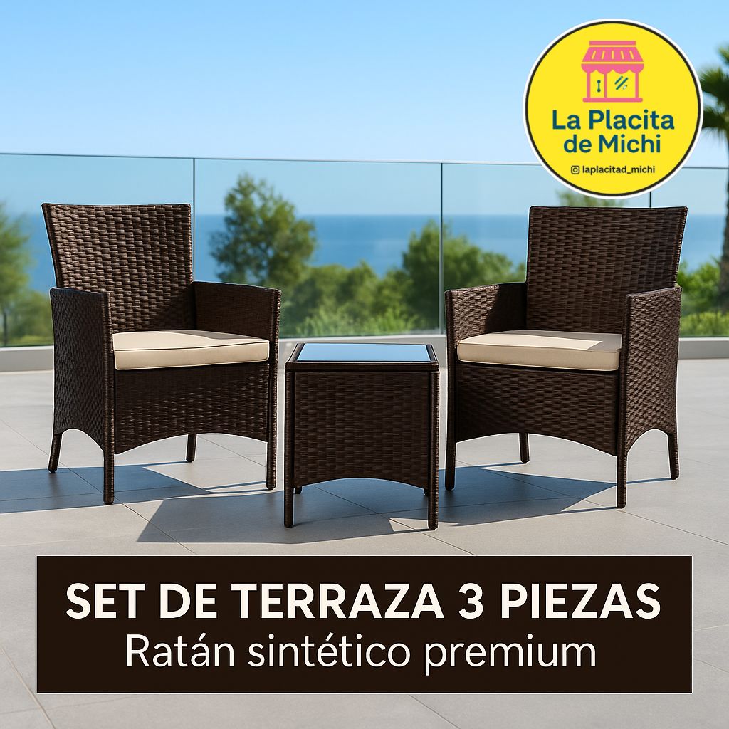 ⭐ Set de Terraza 3 Piezas – Ratán Sintético Premium (Cod.881108-3 Marrón) 

💰 RD$8,995