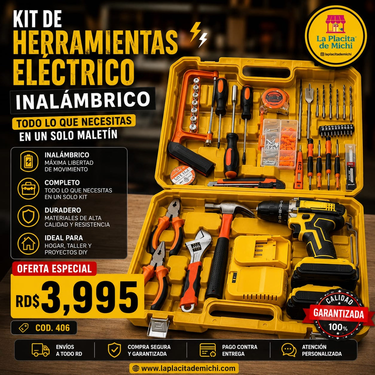 🔧⚡ KIT DE HERRAMIENTAS ELÉCTRICO INALÁMBRICO – TODO LO QUE NECESITAS EN UN SOLO MALETÍN ⚡🔧( COD. 406)

💰RD$3,995