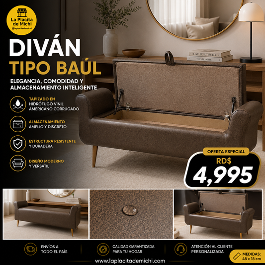 🛋️✨ DIVÁN TIPO BAÚL – ELEGANCIA, COMODIDAD Y ALMACENAMIENTO INTELIGENTE ✨🛋️

🤎 Tapizado en Hidrófugo Vinil Americano Corrugado

💰 RD$4,995

Medidas: 48x18 cm