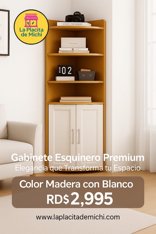 Gabinete Esquinero Premium – Elegancia que Transforma tu Espacio Color Madera  con Blanco (Cod.290005-3)
💰RD$2,995