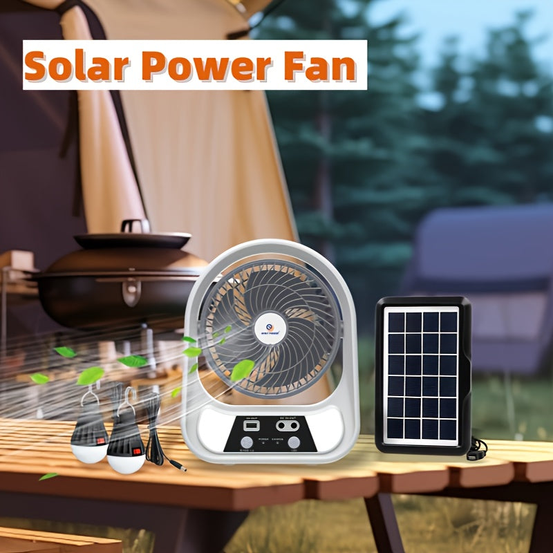 Abanico Recargable Con Panel Solar y Eléctrico Con Bombillos (8 Pulgadas) (Cod.-608)