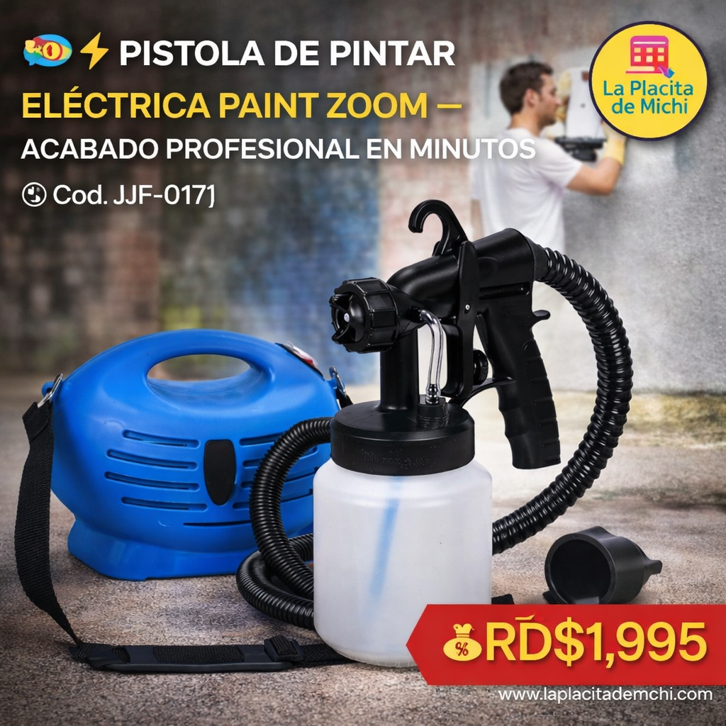 🎨⚡ PISTOLA DE PINTAR ELÉCTRICA PAINT ZOOM – ACABADO PROFESIONAL EN MINUTOS ⚡🎨 (Cod. JJF-017)

💰RD$1,995