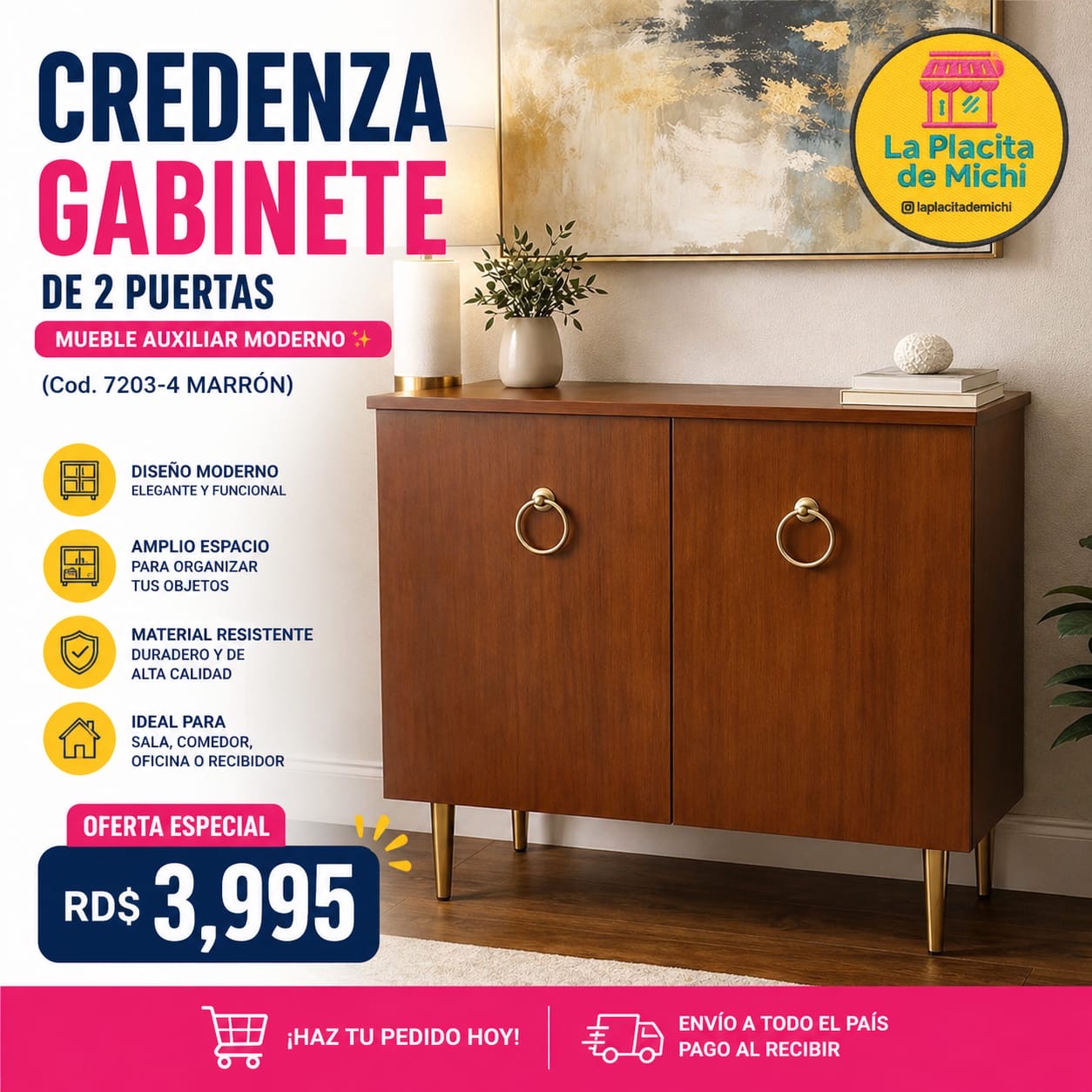 ✨ CREDENZA GABINETE DE 2 PUERTAS / MUEBLE AUXILIAR MODERNO ✨(Cod. 7203-4 MARRÓN)

💰RD$3,995