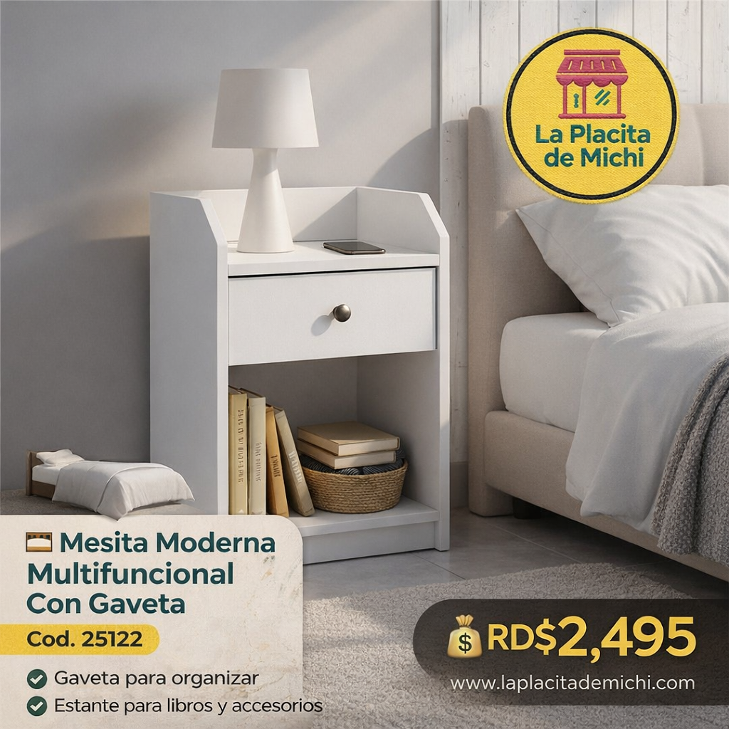🛏️ Mesita Moderna Multifuncional Con Gaveta (Cod. 25122)
💰RD$2,495