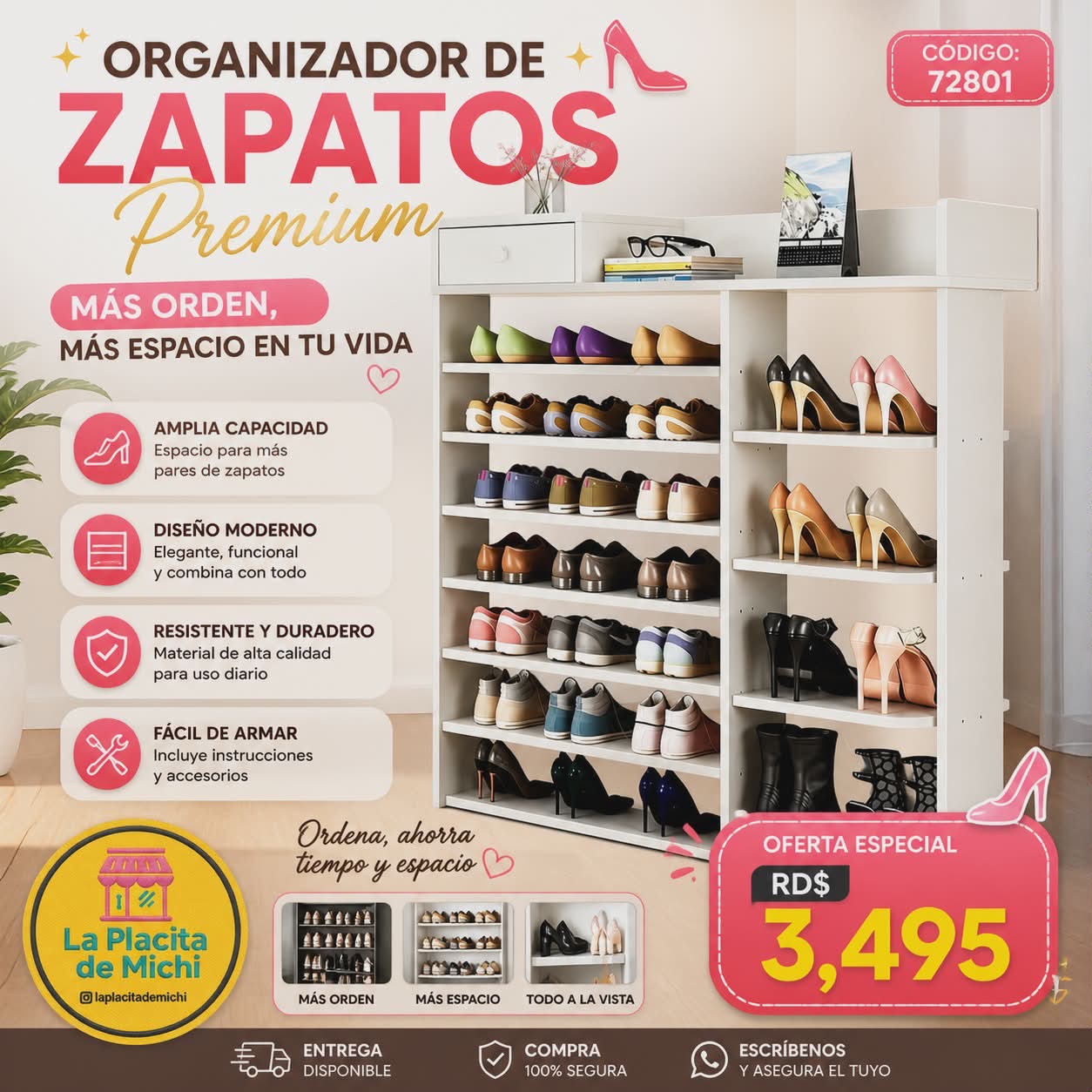 ✨👠 ORGANIZADOR DE ZAPATOS PREMIUM – MÁS ORDEN, MÁS ESPACIO EN TU VIDA 👠✨(Cod. 72801)

💰RD$3,495