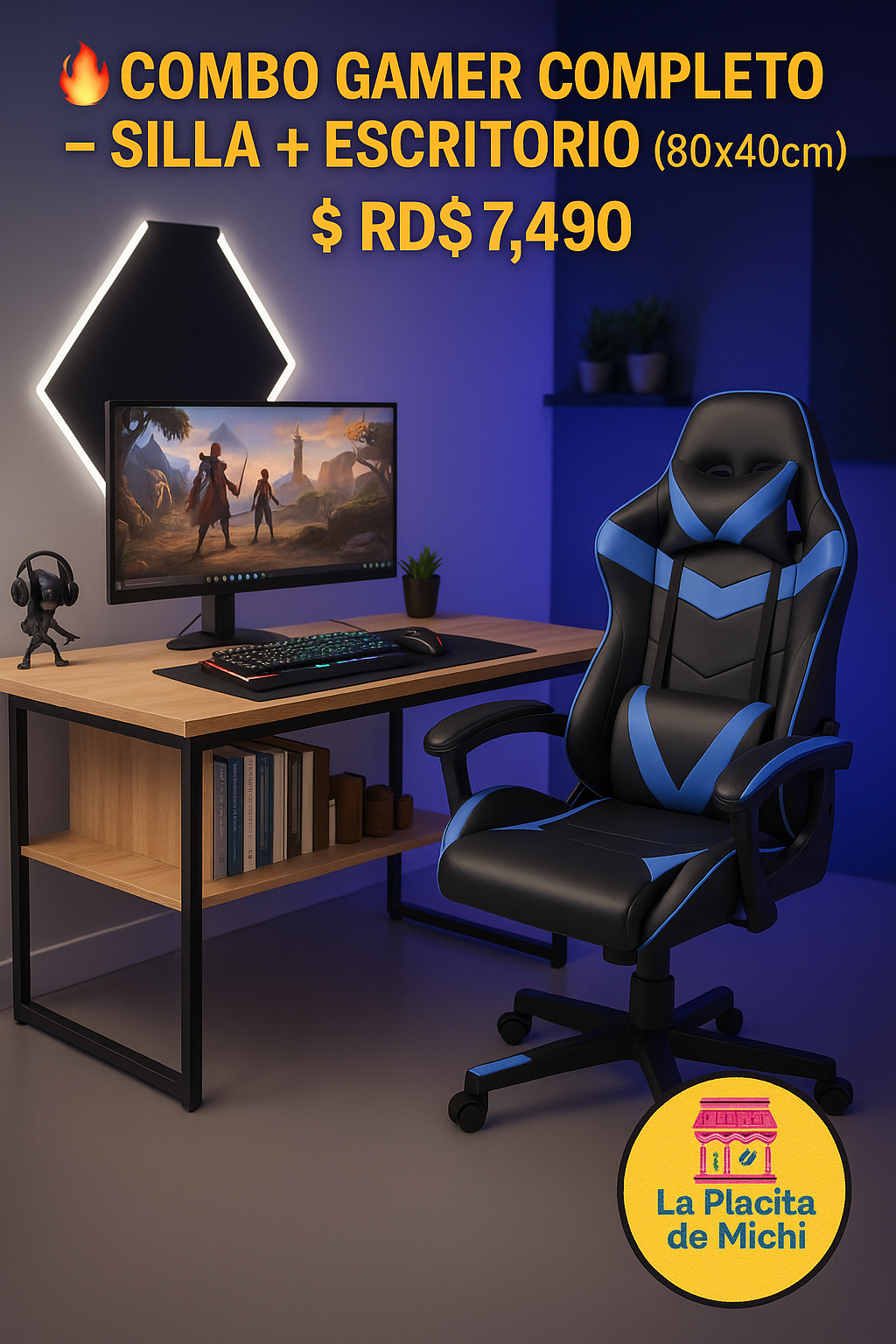 🔥 Combo Gamer Completo – Silla + Escritorio (80×40cm) (Cod.22754)
💰 RD$7,490