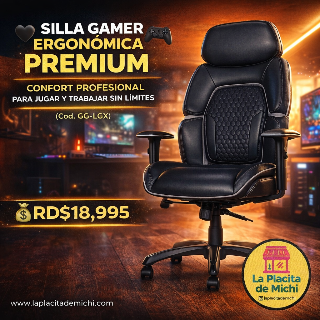🎮🖤 SILLA GAMER ERGONÓMICA PREMIUM – CONFORT PROFESIONAL PARA JUGAR Y TRABAJAR SIN LÍMITES 🖤🎮 (Cod. GG-LGX)

💰RD$18,995