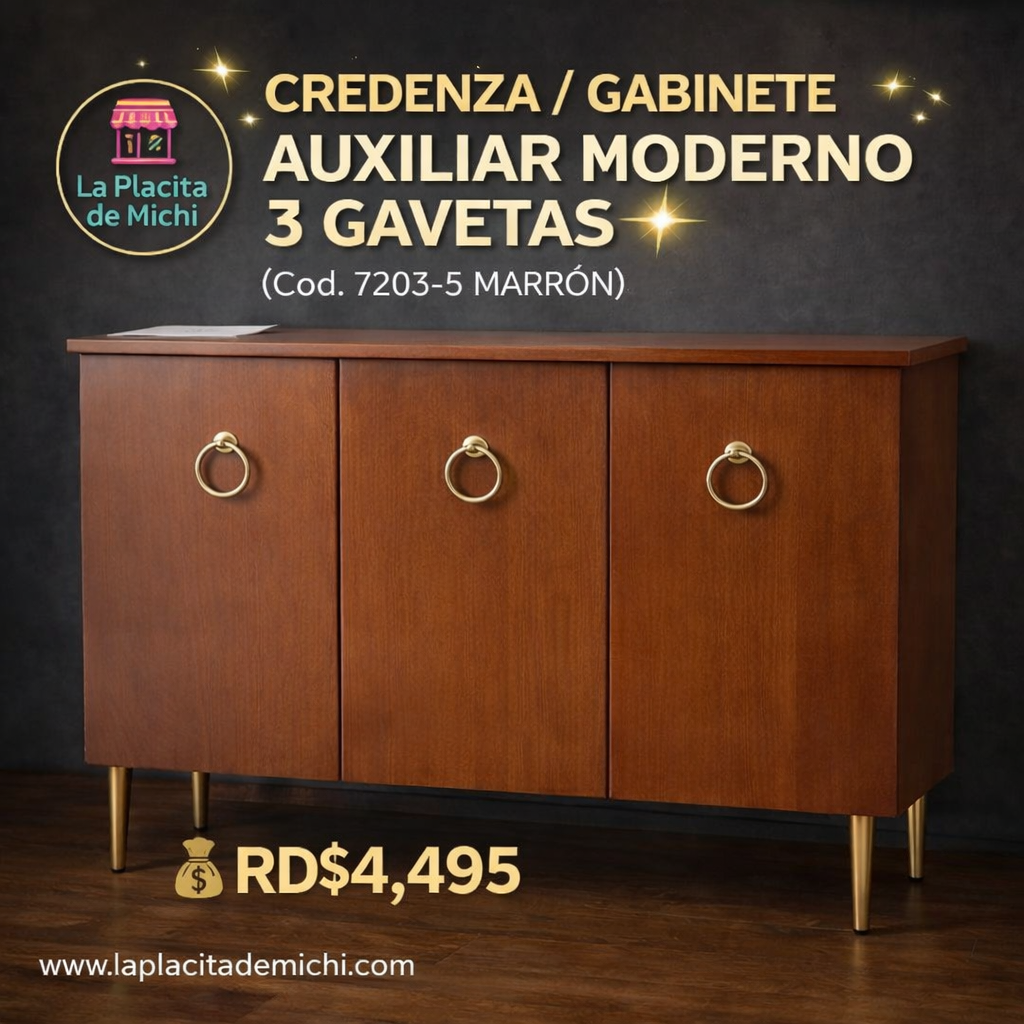 ✨ CREDENZA / GABINETE AUXILIAR MODERNO 3 GAVETAS ✨ (Cod. 7203-5 MARRÓN) 

💰RD$4,495