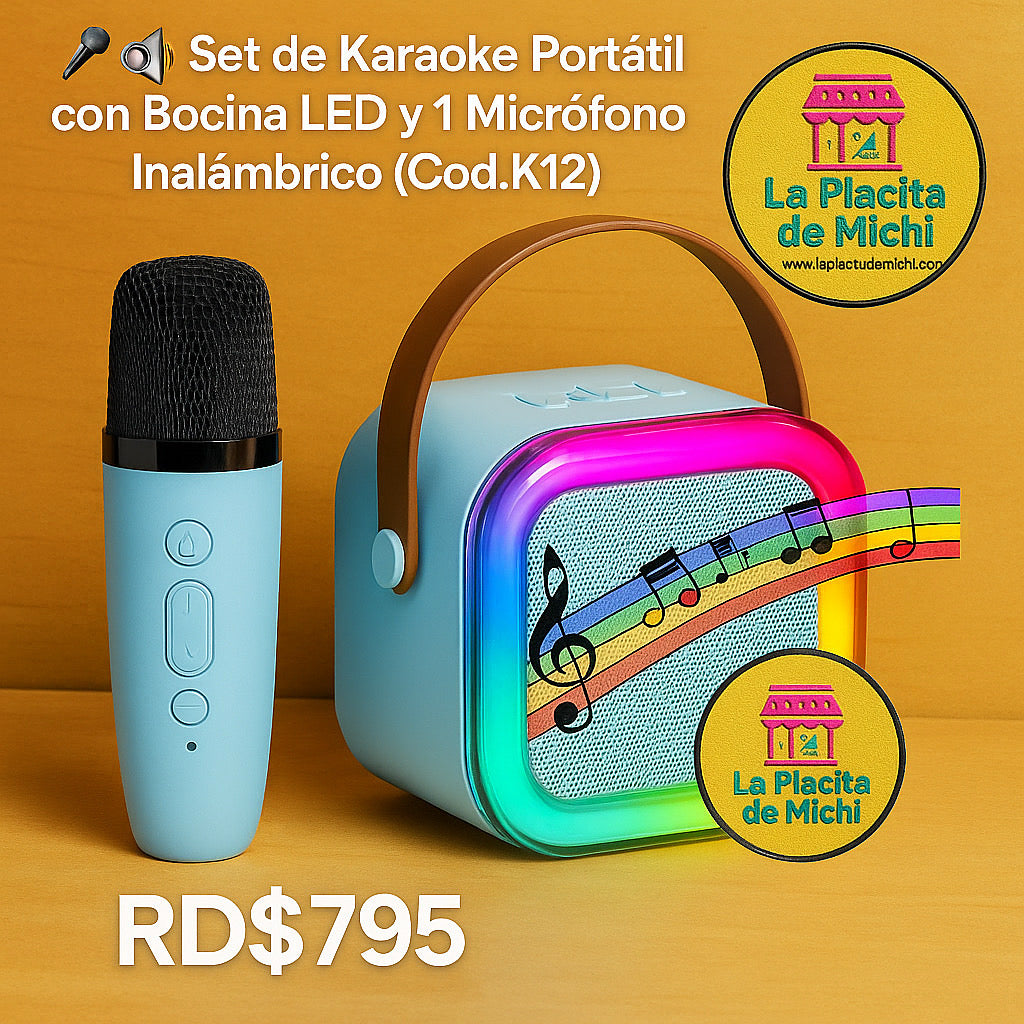 🎤🔊 Set de Karaoke Portátil con Bocina LED y 1 Micrófonos Inalámbrico (Cod.K12)

💰RD$795