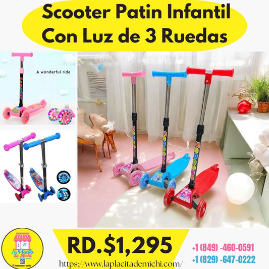 Scooter Patin Infantil Con Luz de 3 Ruedas