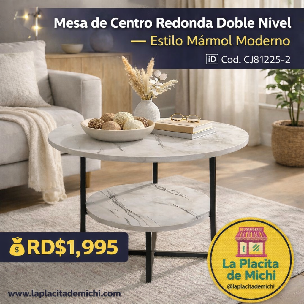 ✨ Mesa de Centro Redonda Doble Nivel – Estilo Mármol Moderno ✨
🆔 Cod. CJ81225-2

💰RD$1,995