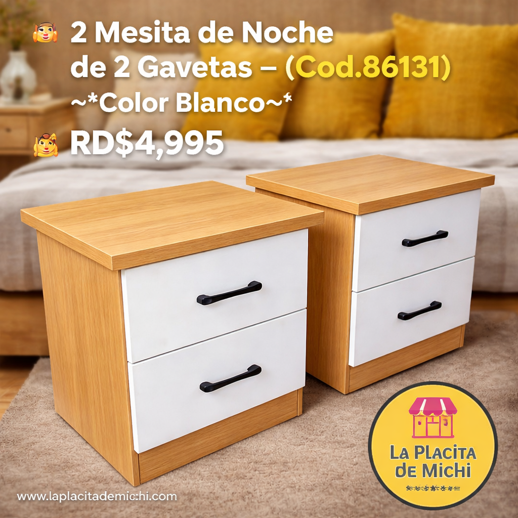 🛏️ 2 Mesita de Noche de 2 Gavetas  – (Cod.86131) ~*Color Amarillo*~

💰RD$4,995