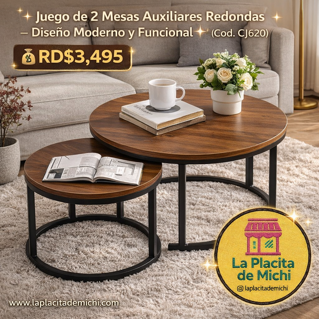 ✨ Juego de 2 Mesas Auxiliares Redondas – Diseño Moderno y Funcional ✨(Cod. CJ620) 

💰RD$3,495