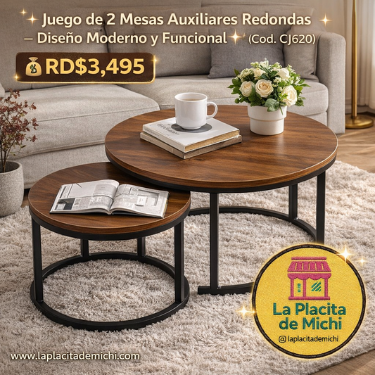 ✨ Juego de 2 Mesas Auxiliares Redondas – Diseño Moderno y Funcional ✨(Cod. CJ620) 

💰RD$3,495
