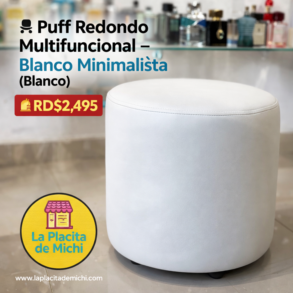 🪑 Puff Redondo Multifuncional – Blanco Minimalista (Blanco) 40x40 cm

💰RD$2,495