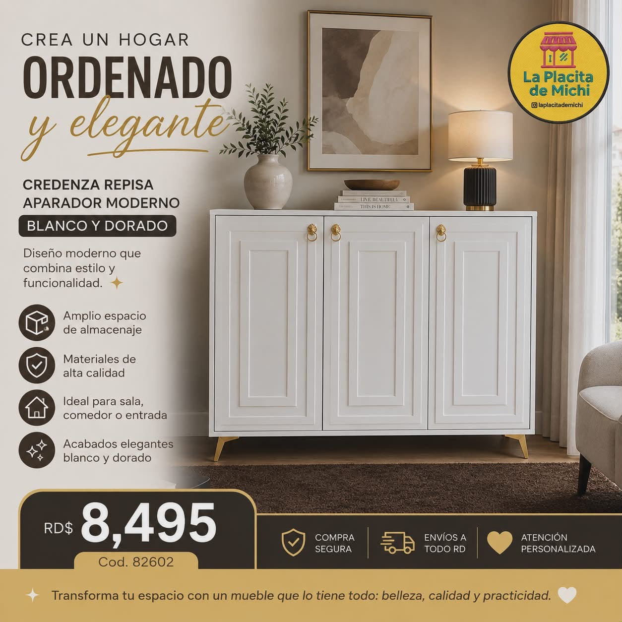 ✨🤍 CREDENZA REPISA APARADOR MODERNO BLANCO Y DORADO – ELEGANCIA Y ORGANIZACIÓN PARA TU HOGAR ✨

📌 Cod. 82602)

💰RD$8,495
