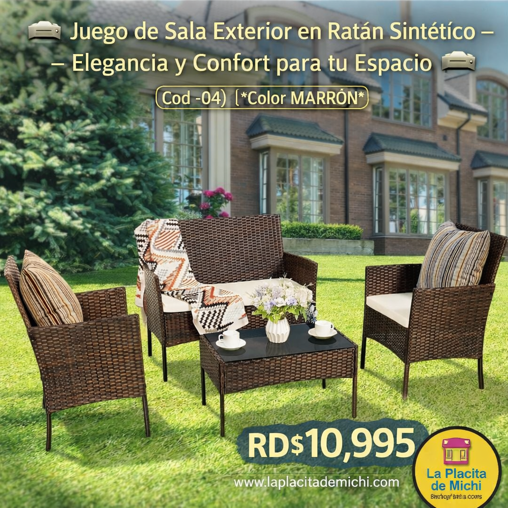 🛋️ Juego de Sala Exterior en Ratán Sintético – Elegancia y Confort para tu Espacio 🛋️ (Cod.-04) (*Color MARRÓN*

💰RD$10,995
