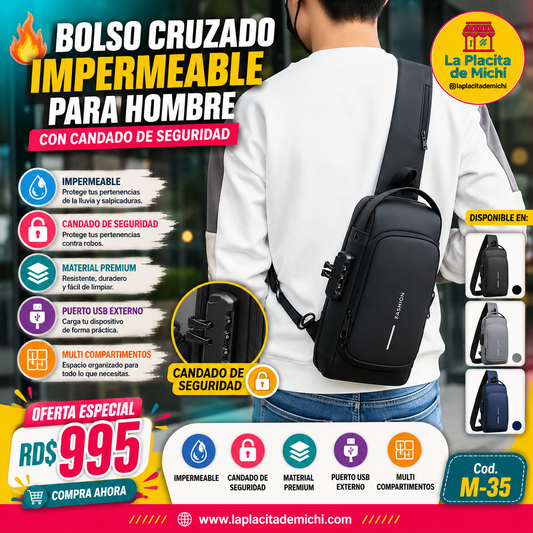 🔥 BOLSO CRUZADO IMPERMEABLE PARA HOMBRE CON CANDADO DE SEGURIDAD 🔥
🆔 Cod. M-35

💰 RD$995