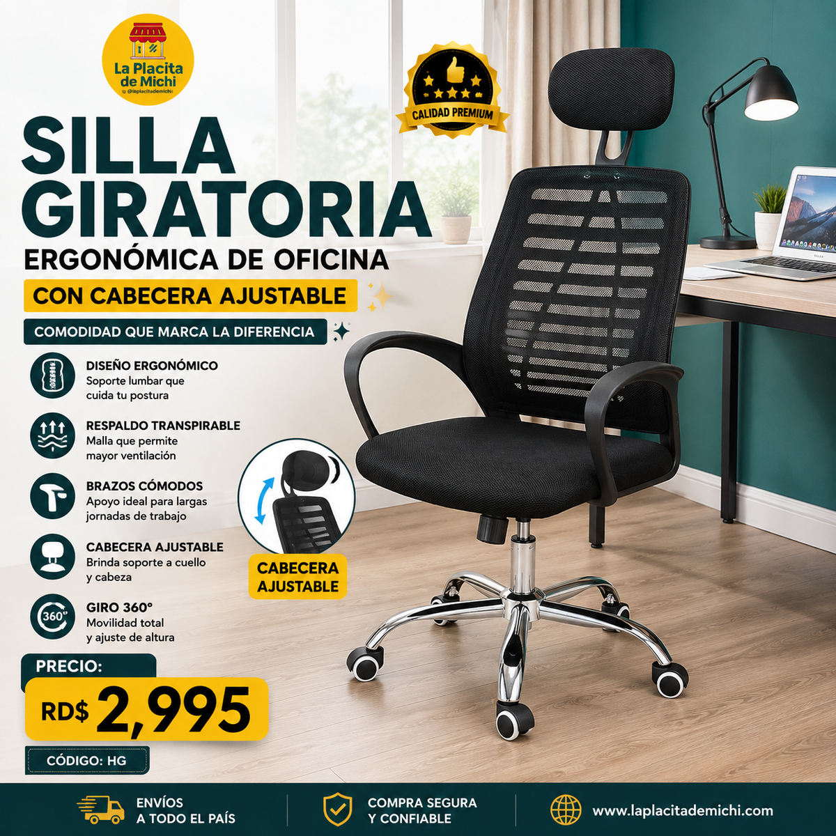🪑✨ SILLA GIRATORIA ERGONÓMICA DE OFICINA CON CABECERA AJUSTABLE – COMODIDAD QUE MARCA LA DIFERENCIA ✨🪑

🆔 Cod. HG

💰 RD$2,995