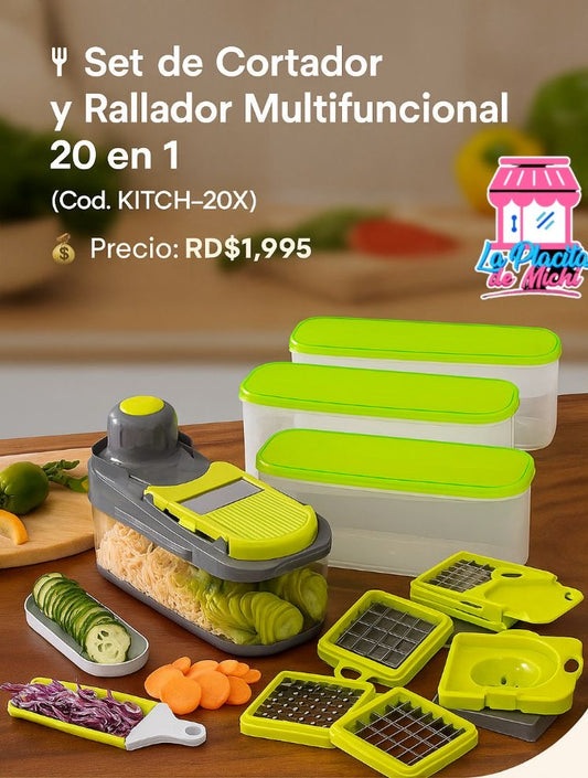 🍴 Set de Cortador y Rallador Multifuncional 20 en 1
(Cod. KITCH-20X)