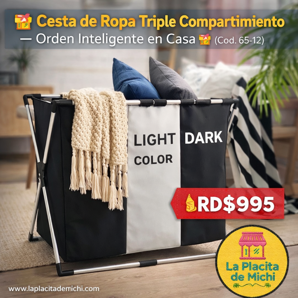 🧺 Cesta de Ropa Triple Compartimiento – Orden Inteligente en Casa 🧺 (Cod. 65-12)

💰RD$995