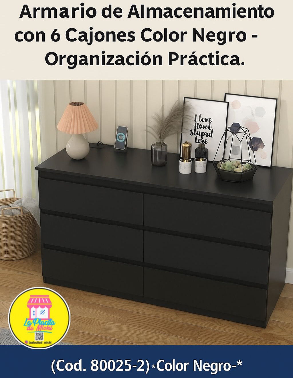 🧺 Gavetero Armario de Almacenamiento con 6 Cajones Color Negro – Organización Práctica. (Cod. 80025-2) *-Color Negro-*
💰RD$5,995