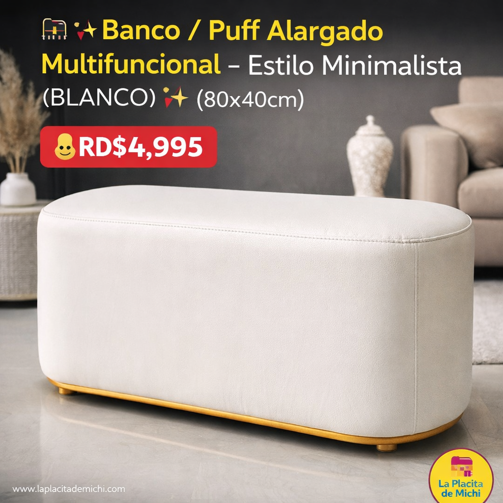 🪑✨ Banco / Puff Alargado Multifuncional – Estilo Minimalista (BLANCO) ✨🪑 (80x40cm)

💰RD$4,995