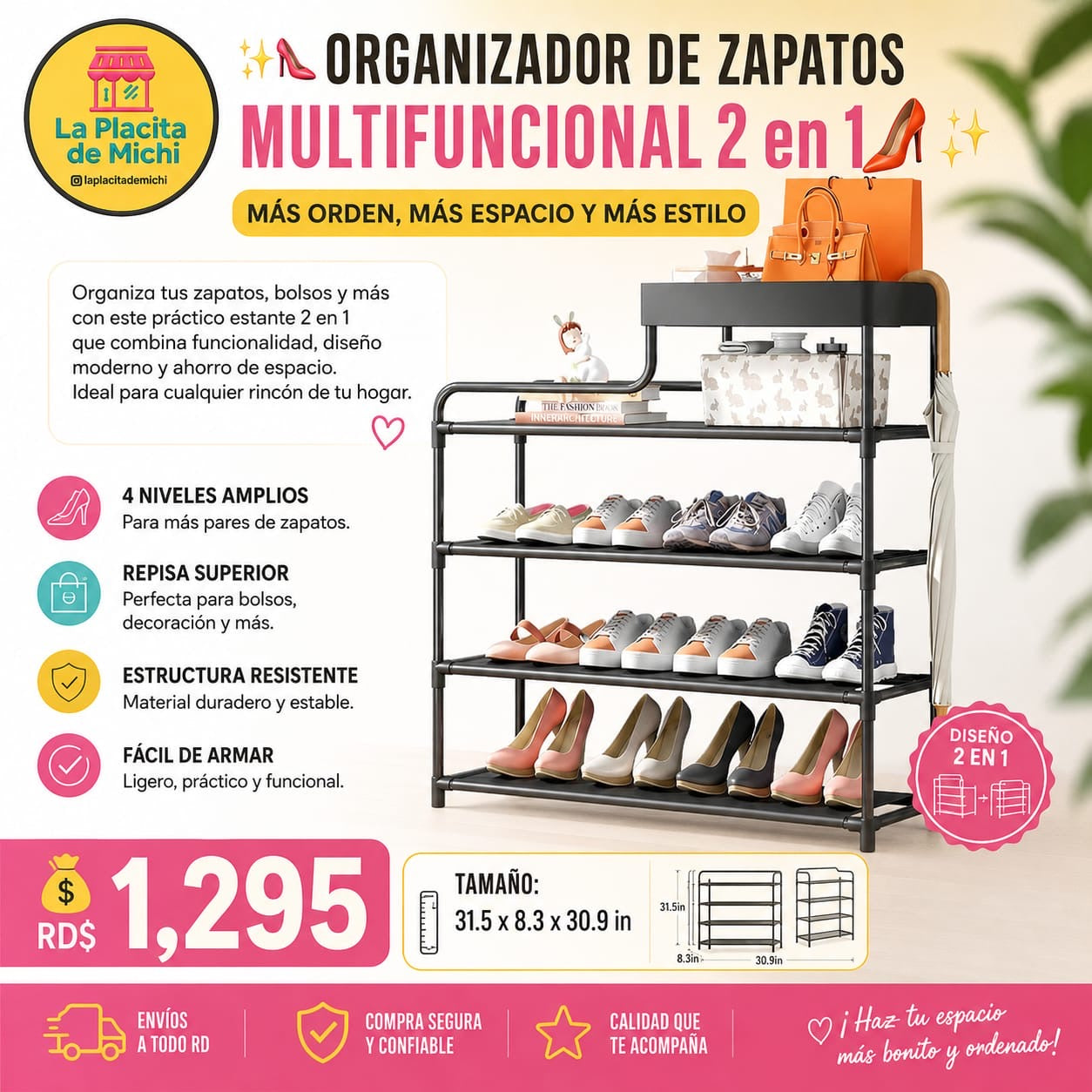 ✨👠 ORGANIZADOR DE ZAPATOS MULTIFUNCIONAL 2 en 1  – MÁS ORDEN, MÁS ESPACIO Y MÁS ESTILO 👠✨ (Cod. Ay.2039)

💰RD$1,295