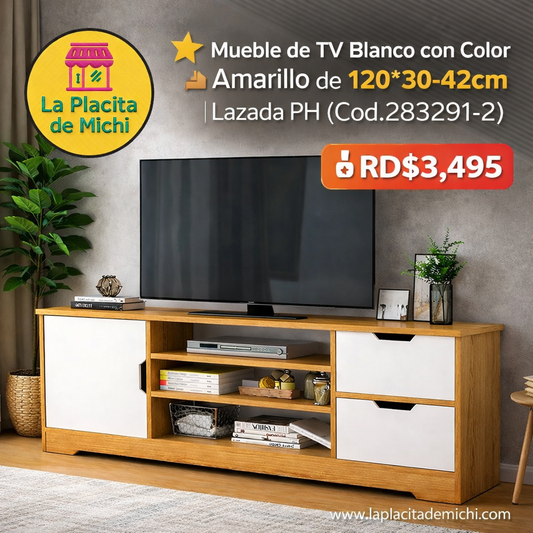 ⭐ Mueble de TV  Blanco con Color 🪵 Amarillo de 120*30*42cm | Lazada PH (Cod.283291-2) 
💰RD$3,495
