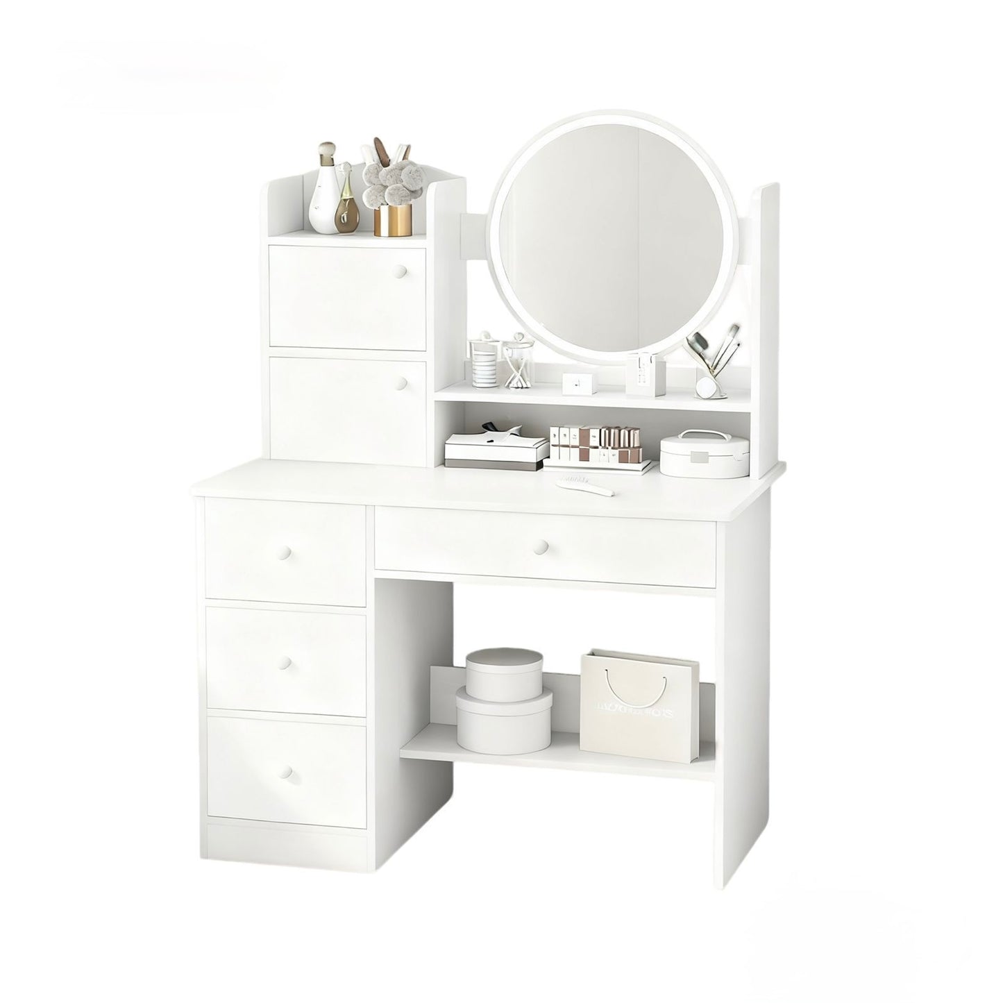 ✨ Tocador Blanco de 6 Gavetas Multifuncional con Espejo Redondo y Almacenamiento Total ✨(Cod. 2509203)

💰RD$5,995