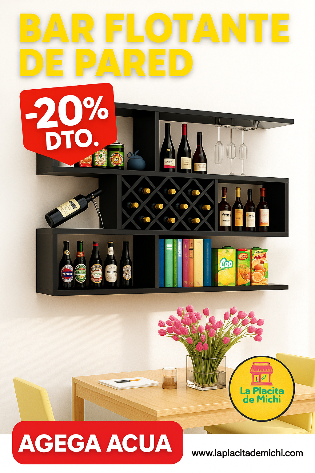 🍷✨ Bar Flotante de Pared – Diseño Moderno & Súper Funcional ✨🍷 (Cod.0083 Marrón) 

💰RD$4,995